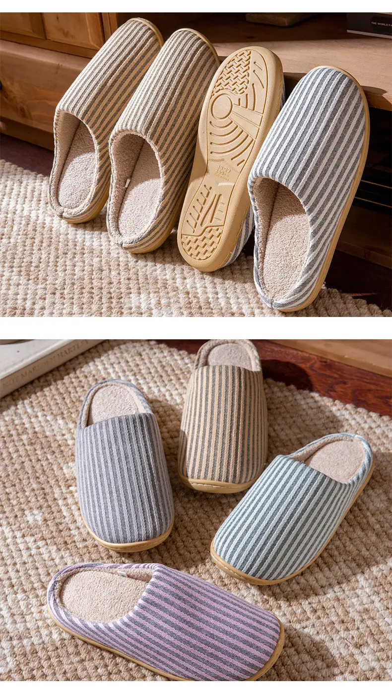 Autumn and Winter Home Cotton Slippers for Couples Floor Silent Japanese Style Men's All-Season Soft-Soled Non-Slip Women's Machine Washable Indoor Slippers — feature 8