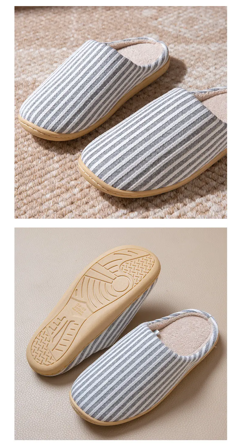 Autumn and Winter Home Cotton Slippers for Couples Floor Silent Japanese Style Men's All-Season Soft-Soled Non-Slip Women's Machine Washable Indoor Slippers — feature 9