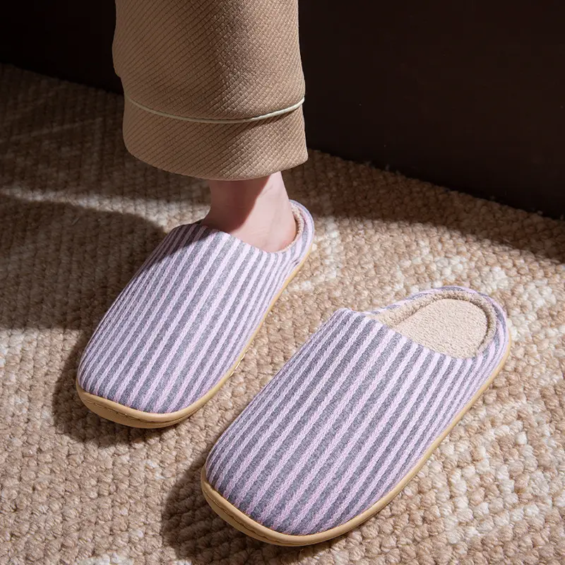 Autumn and Winter Home Cotton Slippers for Couples Floor Silent Japanese Style Men's All-Season Soft-Soled Non-Slip Women's Machine Washable Indoor Slippers