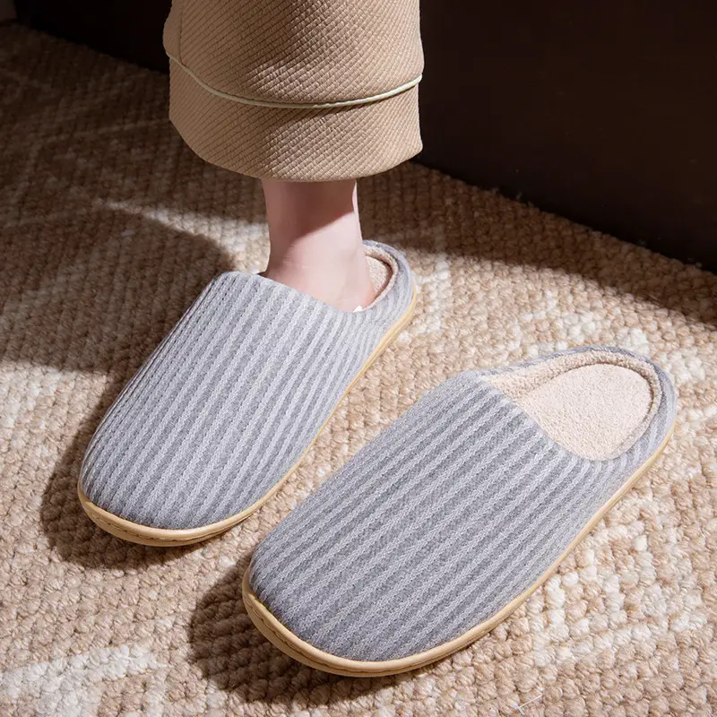 Autumn and Winter Home Cotton Slippers for Couples Floor Silent Japanese Style Men's All-Season Soft-Soled Non-Slip Women's Machine Washable Indoor Slippers