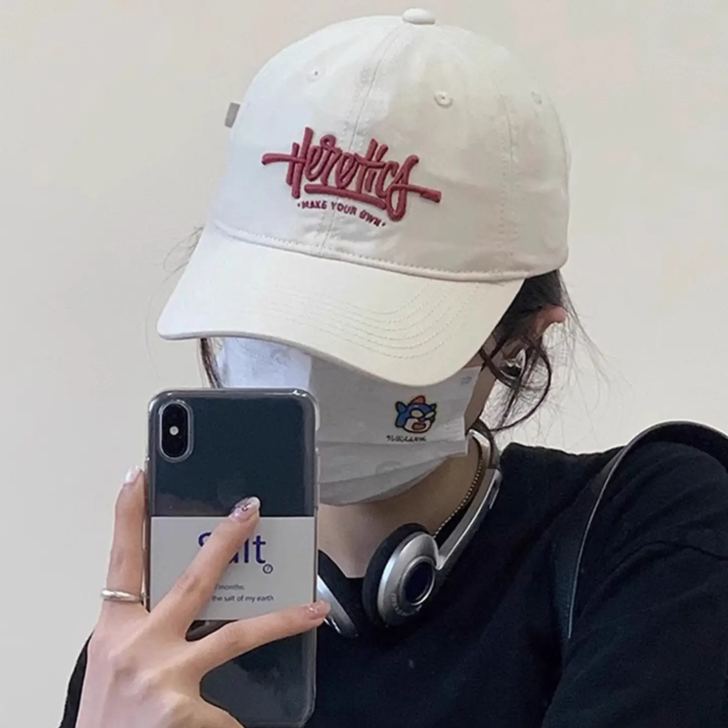 Heroic Letter Embroidered Duckbill Cap for Women Brown - Image 7