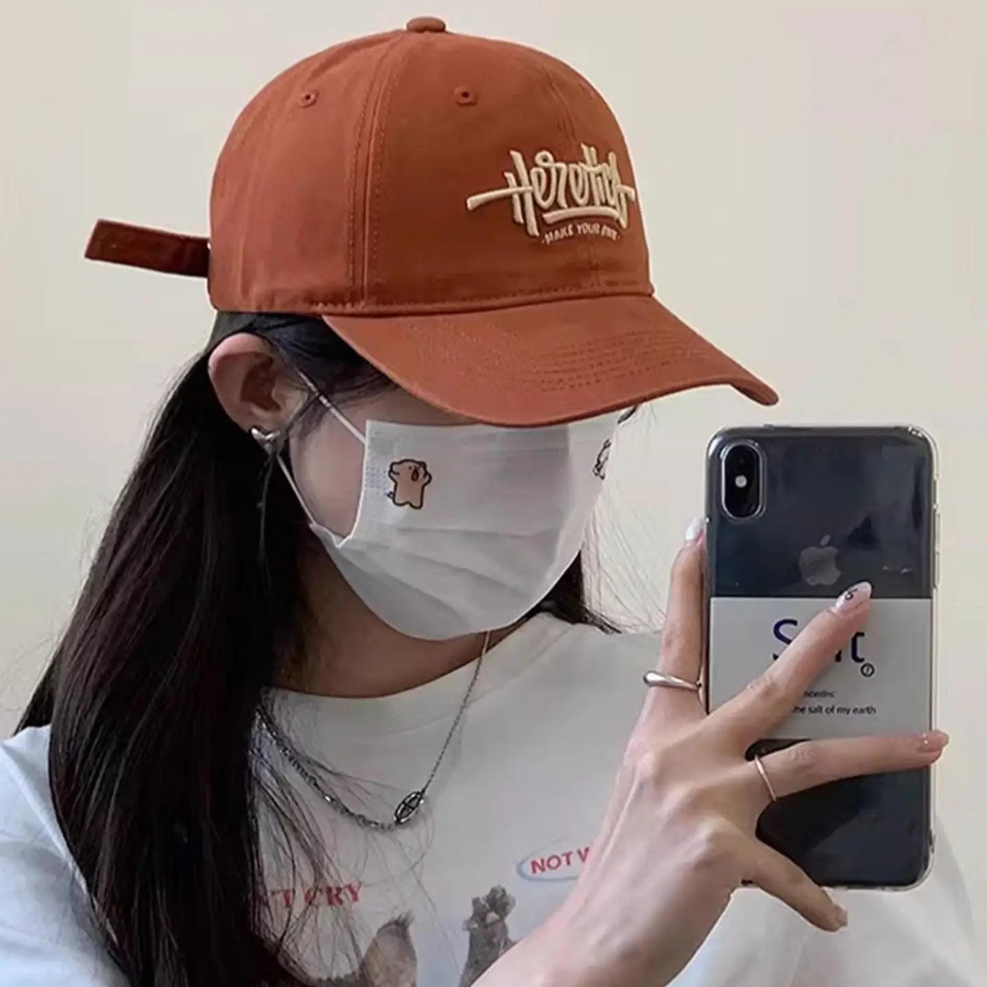 Heroic Letter Embroidered Duckbill Cap for Women Brown - Image 8