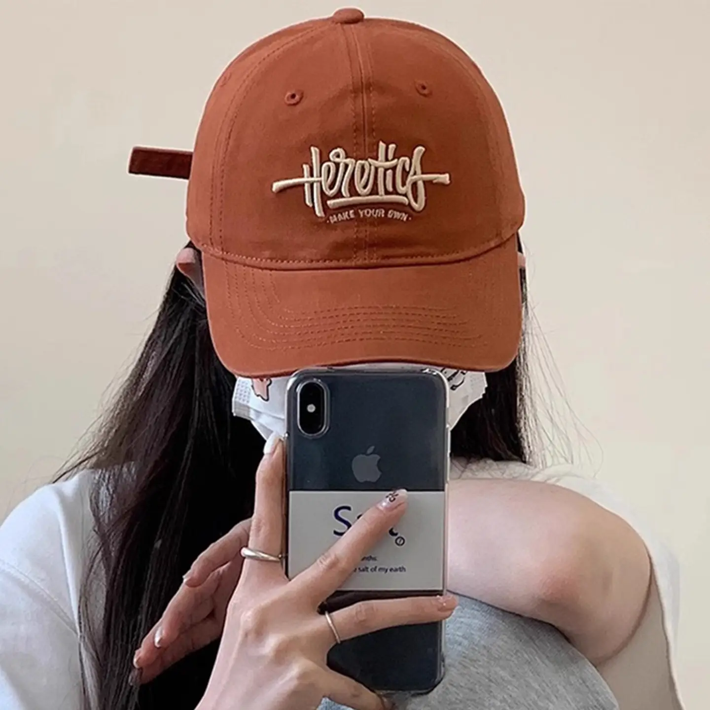 Heroic Letter Embroidered Duckbill Cap for Women Brown - Image 9