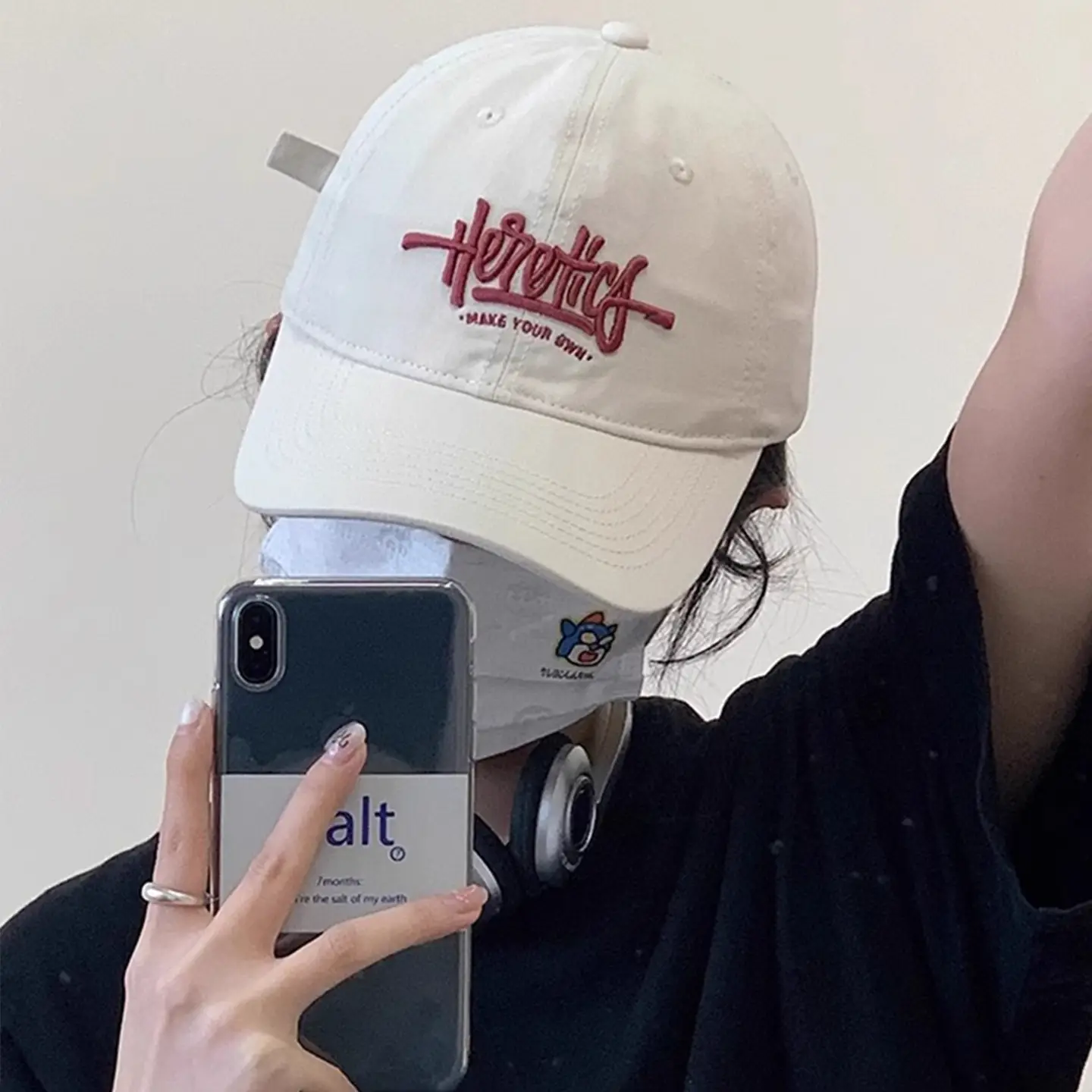 Heroic Letter Embroidered Duckbill Cap for Women Brown - Image 10