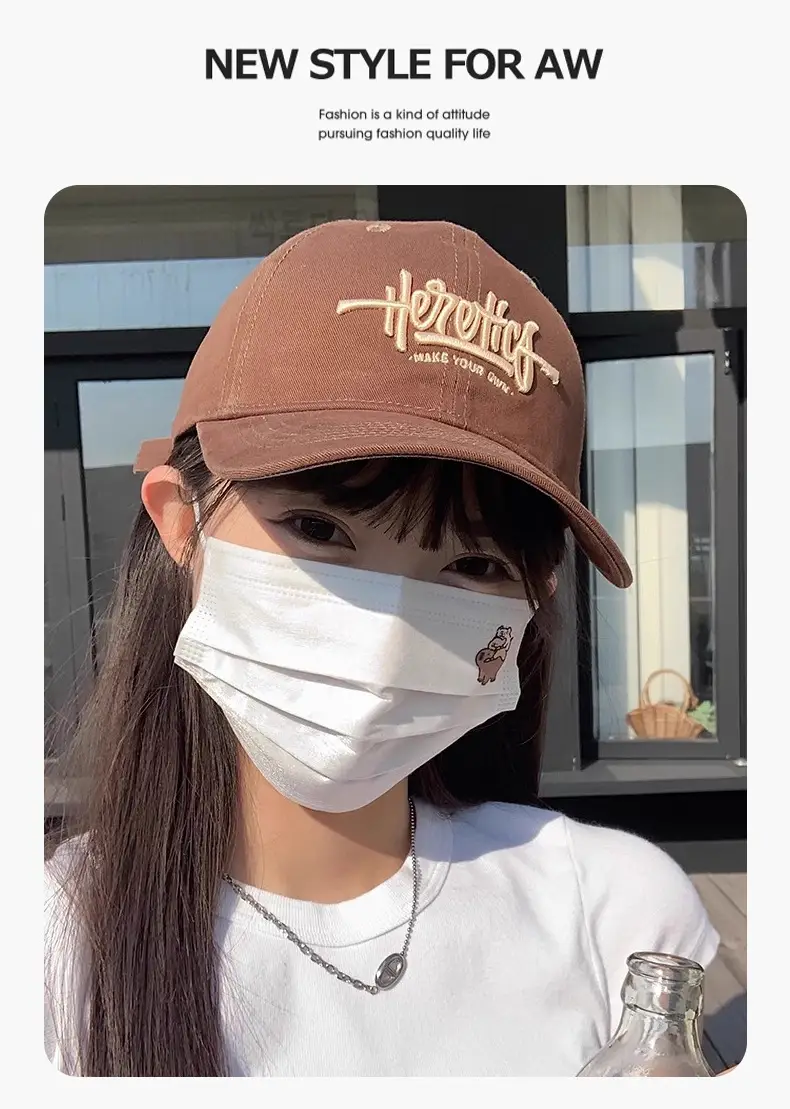 Heroic Letter Embroidered Duckbill Cap for Women Brown — feature 11