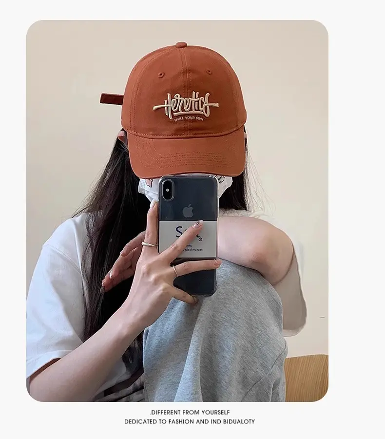 Heroic Letter Embroidered Duckbill Cap for Women Brown — feature 12