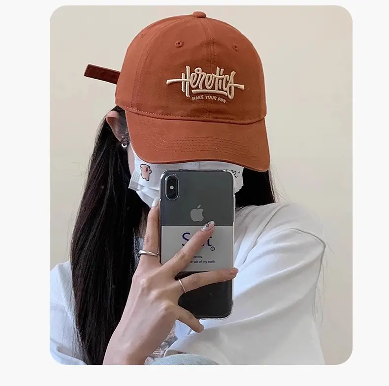 Heroic Letter Embroidered Duckbill Cap for Women Brown — feature 13