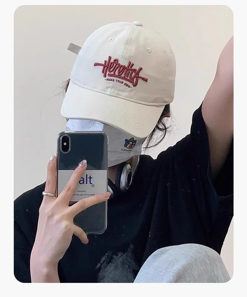 Heroic Letter Embroidered Duckbill Cap for Women Brown — feature 14