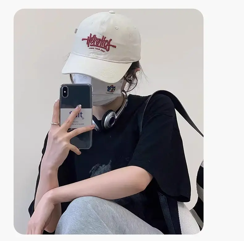 Heroic Letter Embroidered Duckbill Cap for Women Brown — feature 15