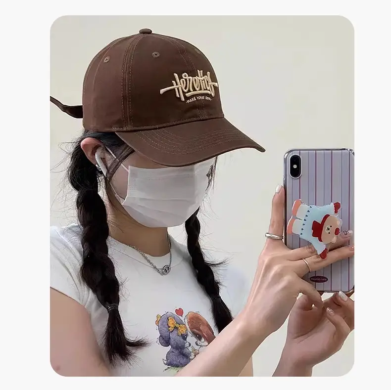 Heroic Letter Embroidered Duckbill Cap for Women Brown — feature 17