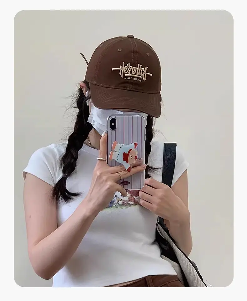 Heroic Letter Embroidered Duckbill Cap for Women Brown — feature 18