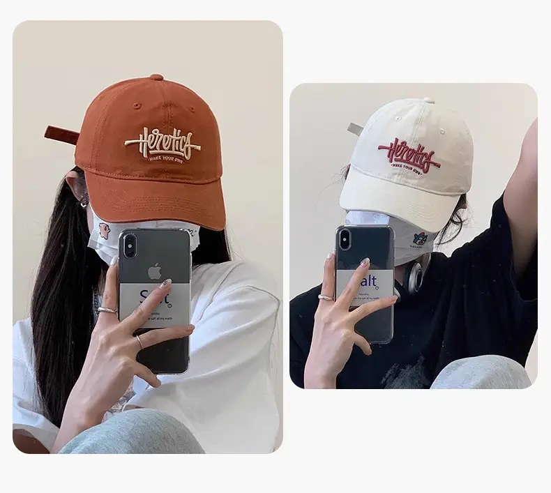 Heroic Letter Embroidered Duckbill Cap for Women Brown — feature 6