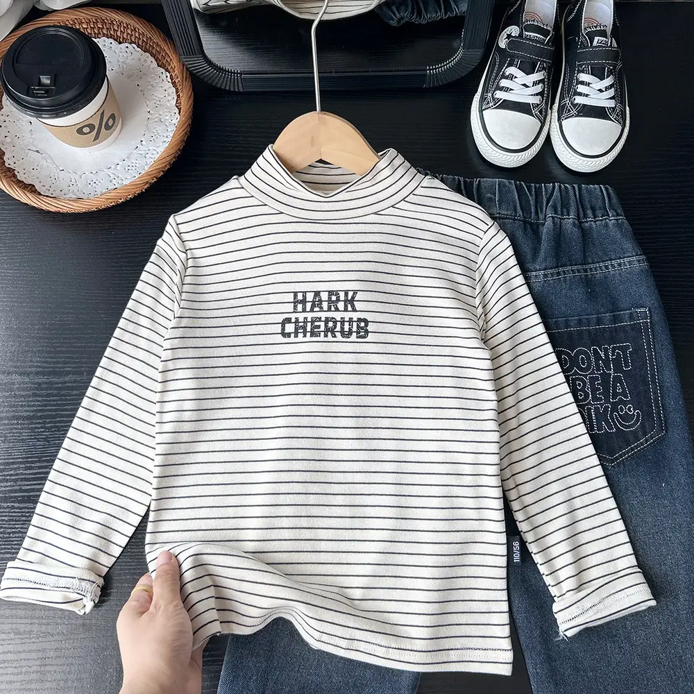 Kids Striped Turtleneck Bottom Shirt Wholesale Dropshipping - Image 8