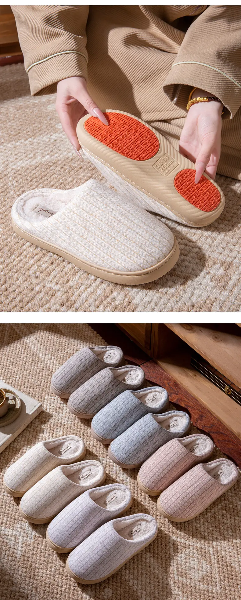 Women's Slippers Autumn and Winter Home Thick-Soled 2025 New Plush Warm Anti-Slip Home Cotton Slippers Winter Men's — feature 10