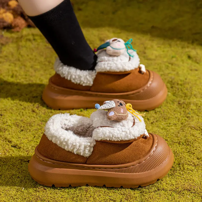 Women's Home Cotton Slippers for Autumn and Winter 2025 New Cartoon Warm Thick-Soled Plush Warm Maternity Shoes for Women - Image 2
