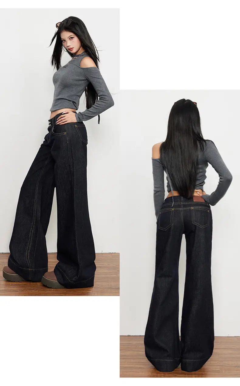 Women Flared Jeans Dark Blue Autumn Loose Slimming — feature 10