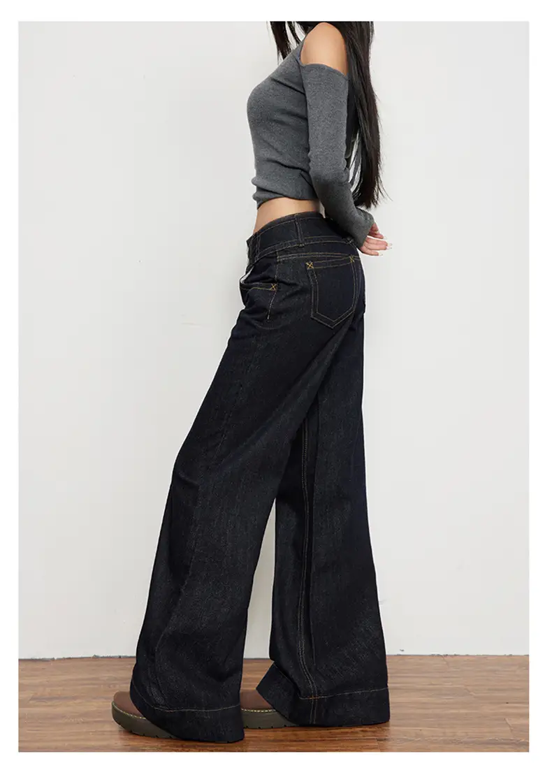 Women Flared Jeans Dark Blue Autumn Loose Slimming — feature 12
