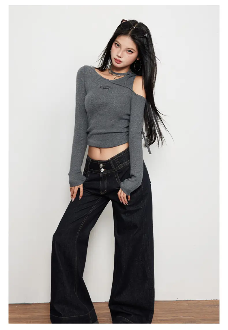 Women Flared Jeans Dark Blue Autumn Loose Slimming — feature 15