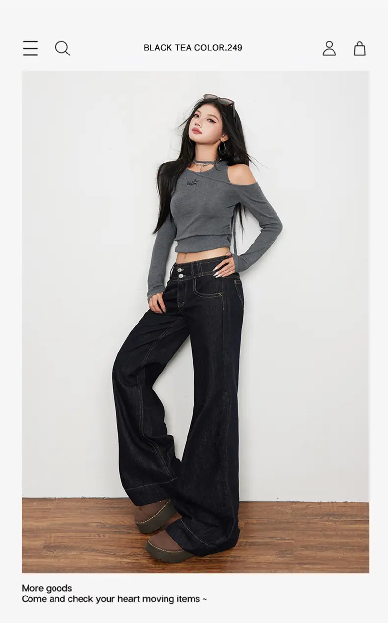 Women Flared Jeans Dark Blue Autumn Loose Slimming — feature 2