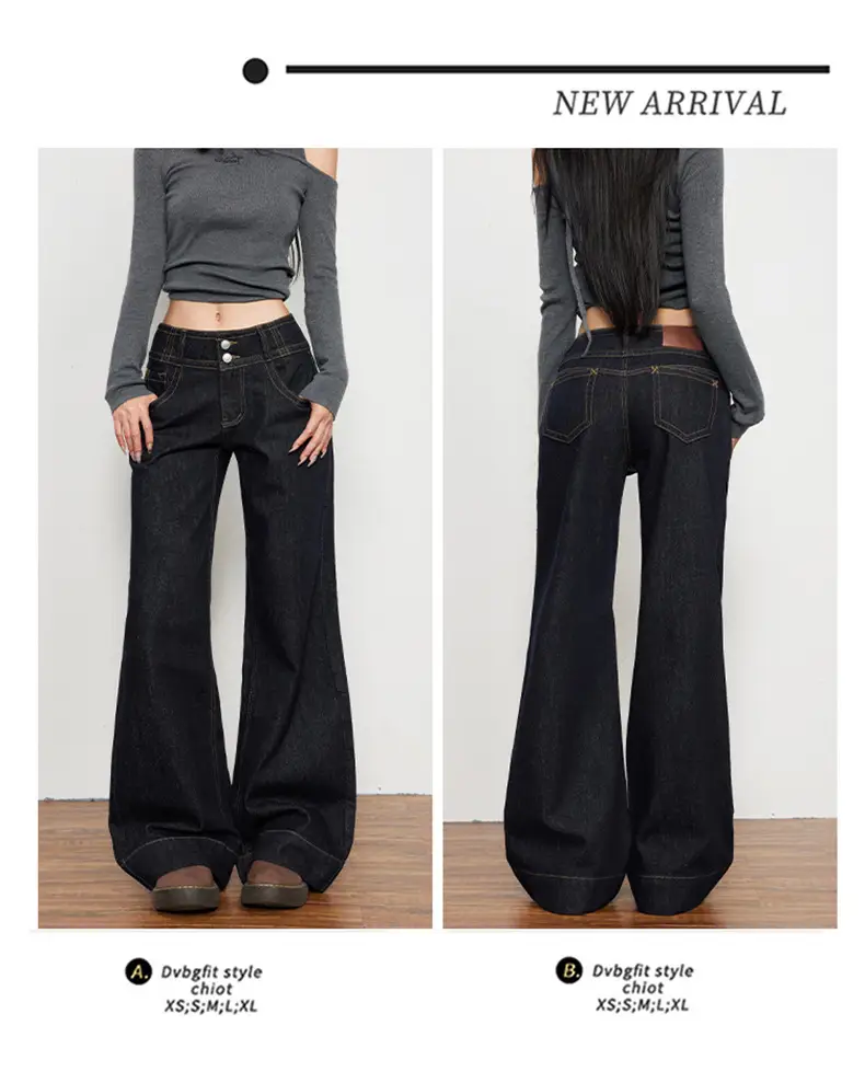 Women Flared Jeans Dark Blue Autumn Loose Slimming — feature 3