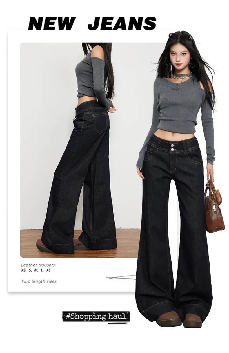 Women Flared Jeans Dark Blue Autumn Loose Slimming — feature 4