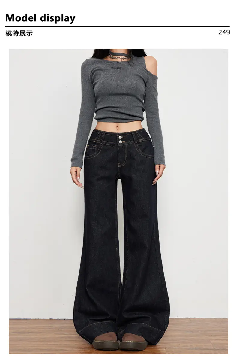 Women Flared Jeans Dark Blue Autumn Loose Slimming — feature 7