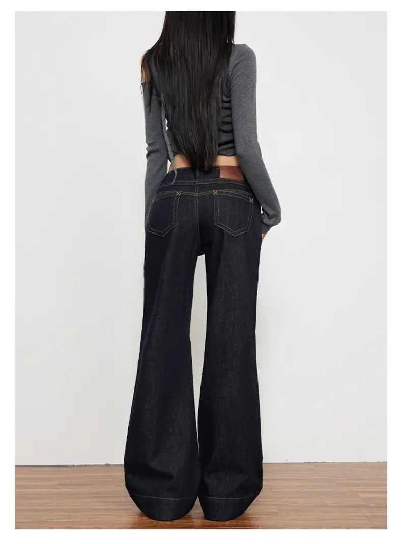 Women Flared Jeans Dark Blue Autumn Loose Slimming — feature 8