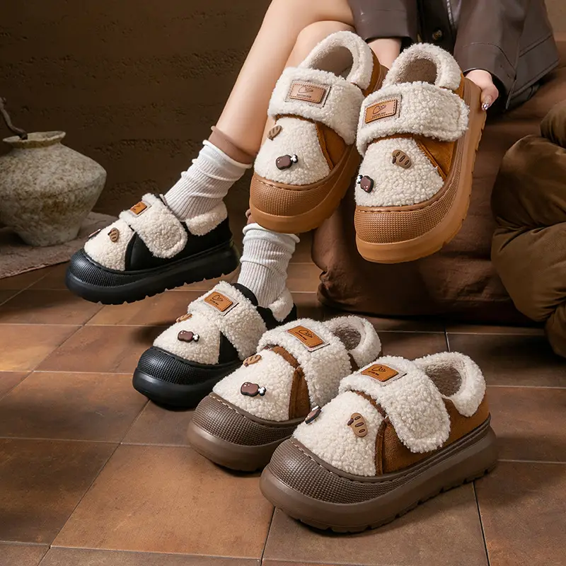 Lamb Wool Heel-Covering Cotton Slippers for Women, Autumn and Winter Versatile Thick-Soled Non-Slip Warm Plush Thickened Fashion Cotton Shoes - Image 7