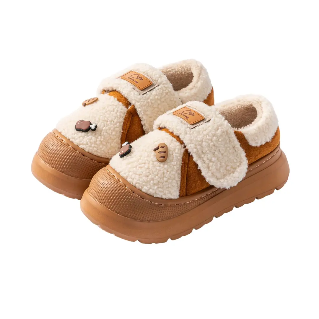 Lamb Wool Heel-Covering Cotton Slippers for Women, Autumn and Winter Versatile Thick-Soled Non-Slip Warm Plush Thickened Fashion Cotton Shoes - Image 8