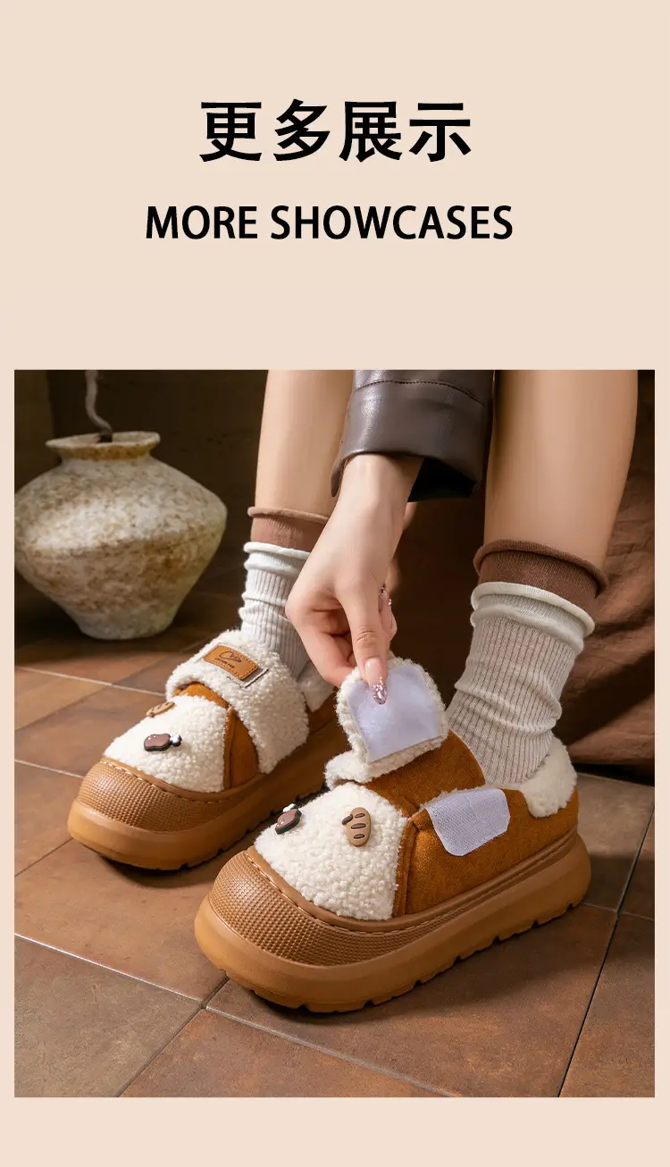 Lamb Wool Heel-Covering Cotton Slippers for Women, Autumn and Winter Versatile Thick-Soled Non-Slip Warm Plush Thickened Fashion Cotton Shoes — feature 18