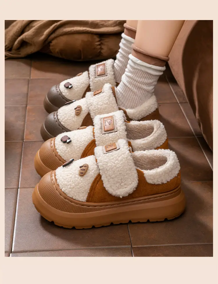 Lamb Wool Heel-Covering Cotton Slippers for Women, Autumn and Winter Versatile Thick-Soled Non-Slip Warm Plush Thickened Fashion Cotton Shoes — feature 21