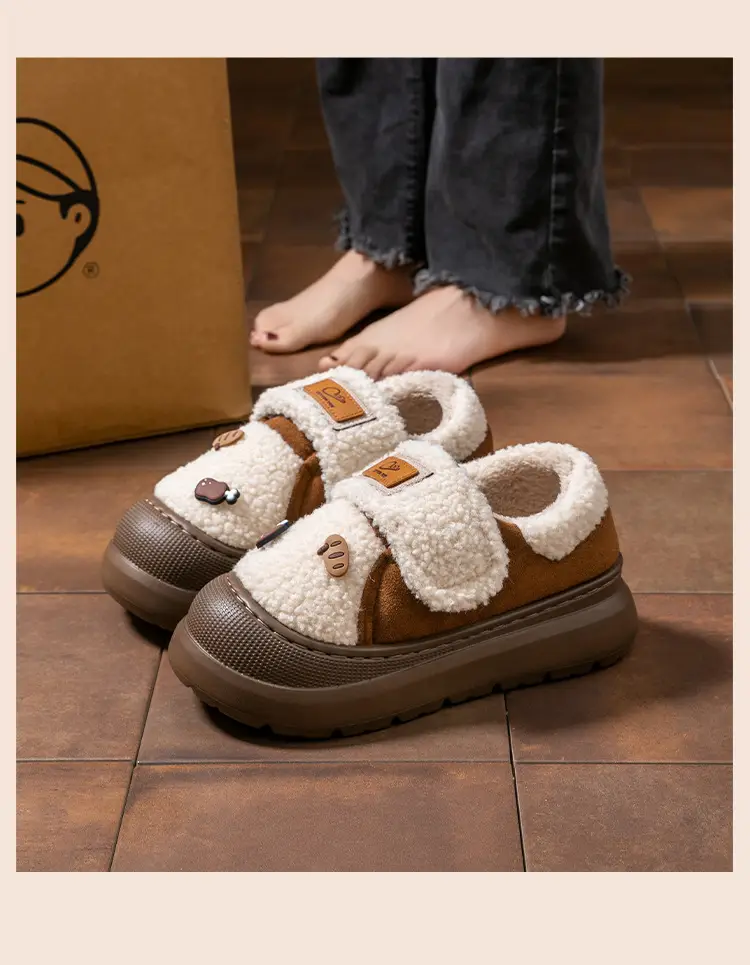 Lamb Wool Heel-Covering Cotton Slippers for Women, Autumn and Winter Versatile Thick-Soled Non-Slip Warm Plush Thickened Fashion Cotton Shoes — feature 22