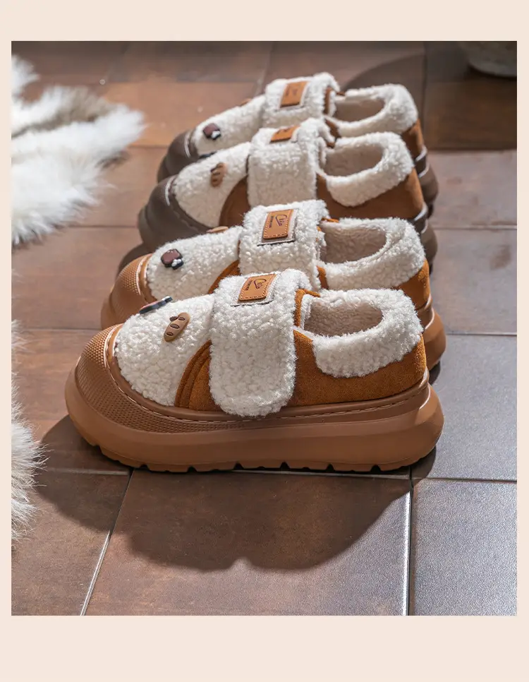 Lamb Wool Heel-Covering Cotton Slippers for Women, Autumn and Winter Versatile Thick-Soled Non-Slip Warm Plush Thickened Fashion Cotton Shoes — feature 23