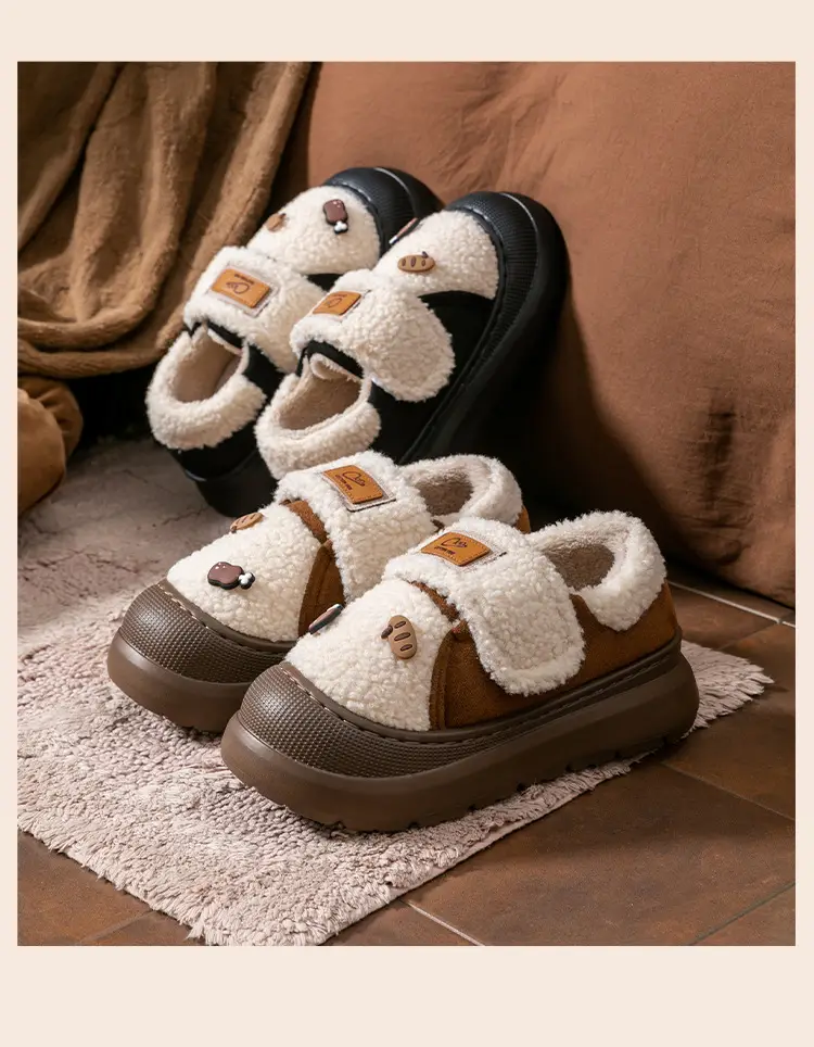 Lamb Wool Heel-Covering Cotton Slippers for Women, Autumn and Winter Versatile Thick-Soled Non-Slip Warm Plush Thickened Fashion Cotton Shoes — feature 24