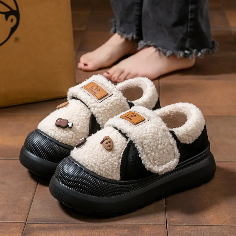 Lamb Wool Heel-Covering Cotton Slippers for Women, Autumn and Winter Versatile Thick-Soled Non-Slip Warm Plush Thickened Fashion Cotton Shoes - Image 2