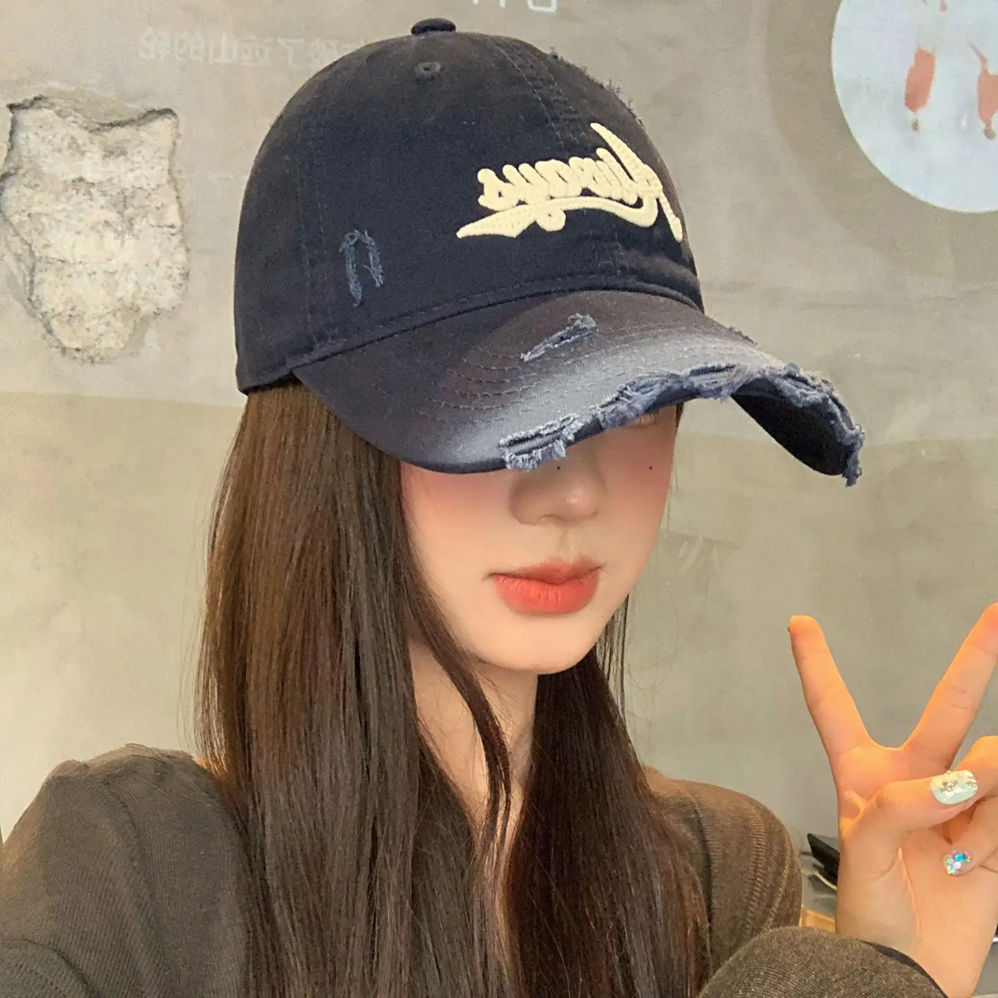 Pink Distressed Letter Embroidered Baseball Cap for Women
