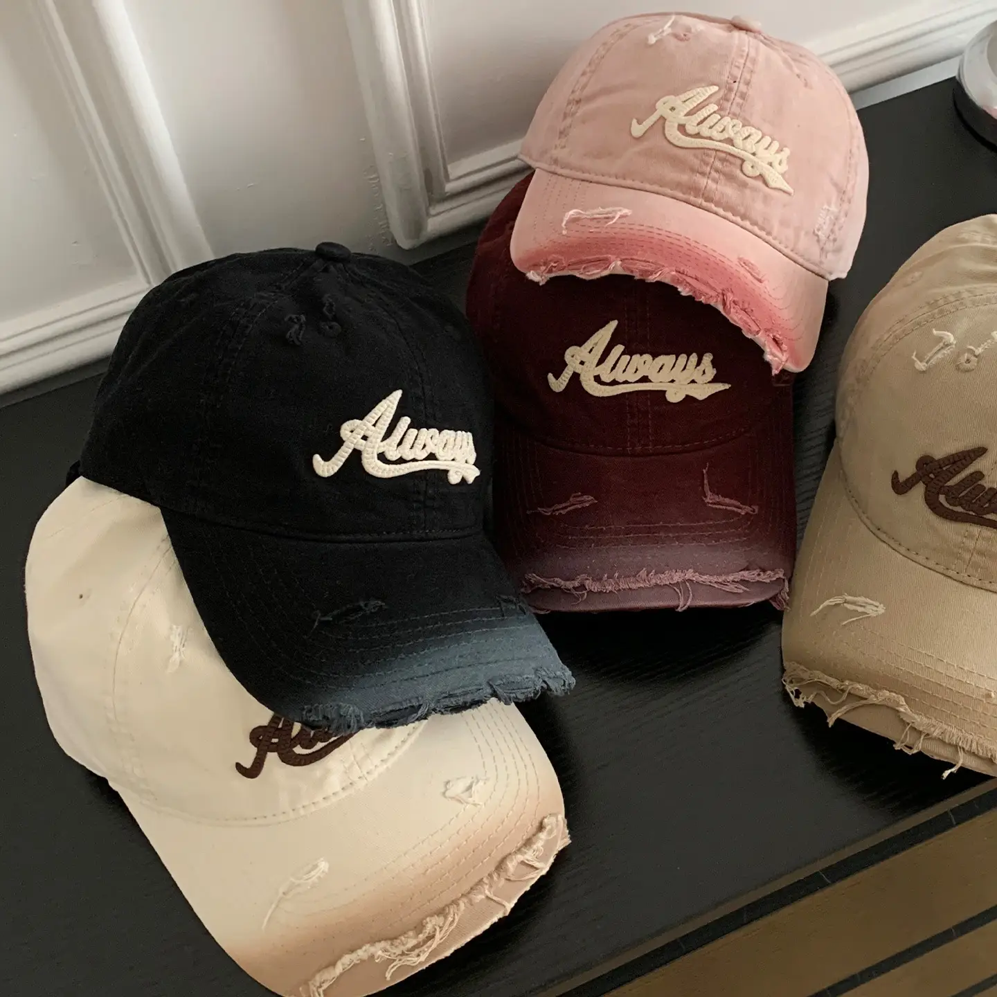 Pink Distressed Letter Embroidered Baseball Cap for Women
