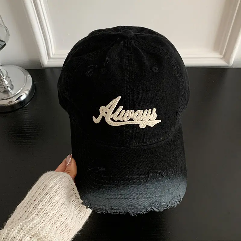 Pink Distressed Letter Embroidered Baseball Cap for Women
