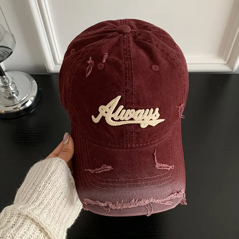 Pink Distressed Letter Embroidered Baseball Cap for Women