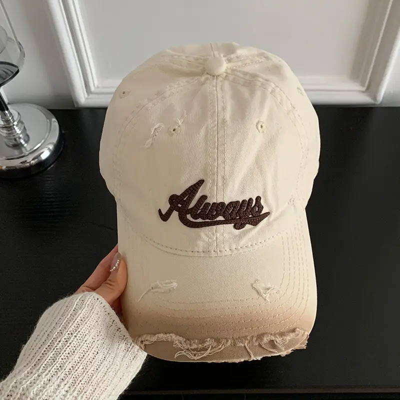Pink Distressed Letter Embroidered Baseball Cap for Women