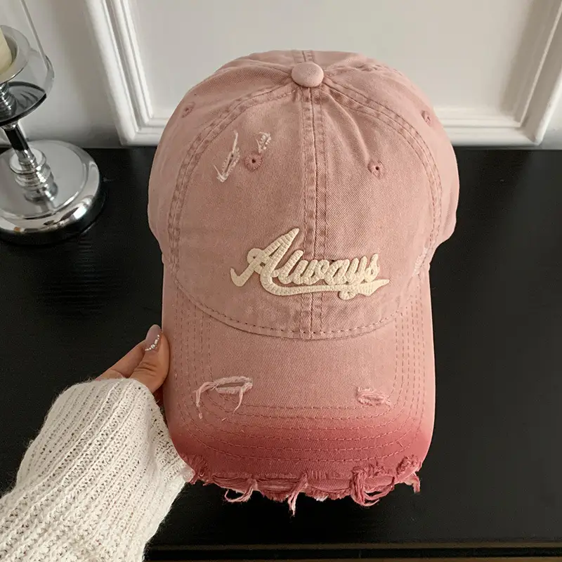 Pink Distressed Letter Embroidered Baseball Cap for Women