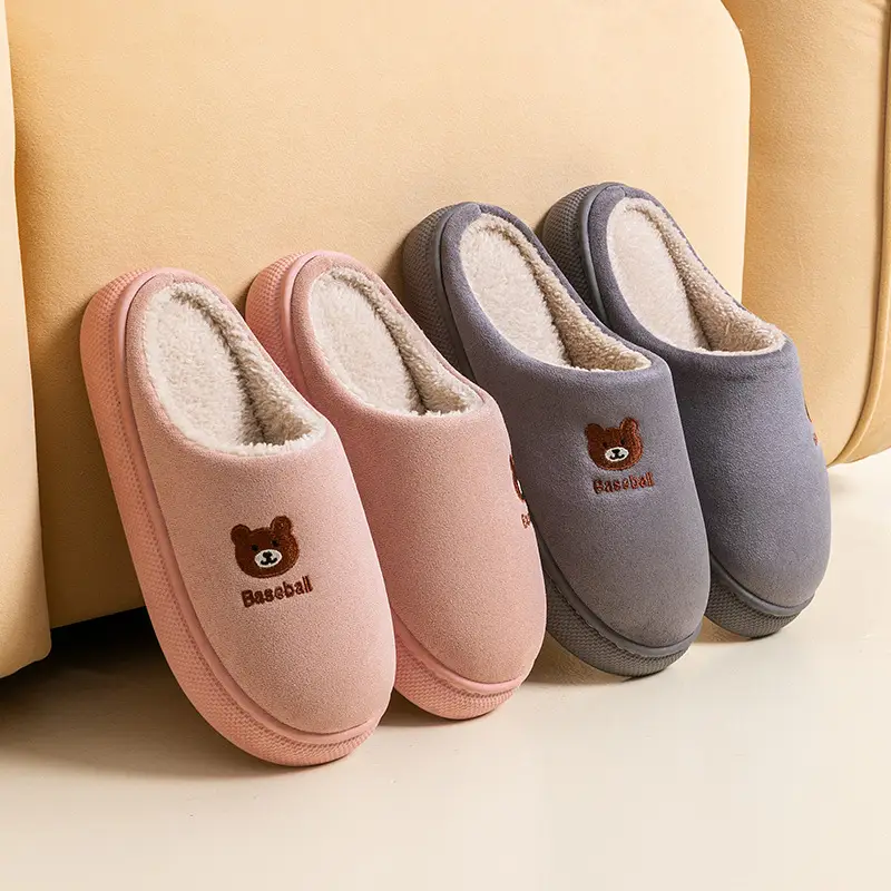 2025 New Bear Cotton Slippers Women's Autumn and Winter Home Indoor Warm Confinement Shoes Couple Style Baotou Cotton Shoes