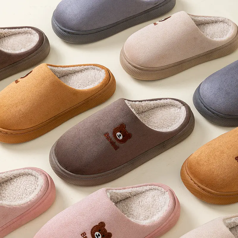2025 New Bear Cotton Slippers Women's Autumn and Winter Home Indoor Warm Confinement Shoes Couple Style Baotou Cotton Shoes