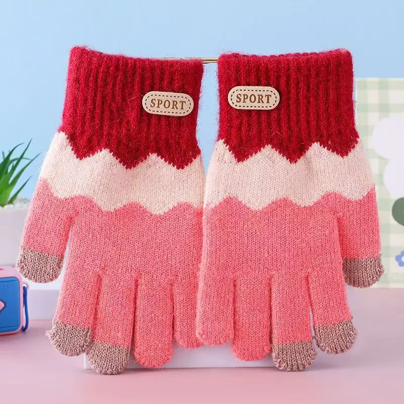 Children's Winter Gloves, Five-Finger Thickened with Fleece, for Boys and Girls Aged 6-14, Warm Outdoor Cold Protection for Older Children and Students
