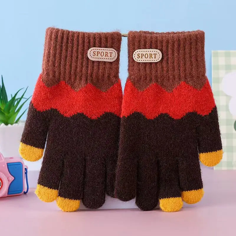 Children's Winter Gloves, Five-Finger Thickened with Fleece, for Boys and Girls Aged 6-14, Warm Outdoor Cold Protection for Older Children and Students