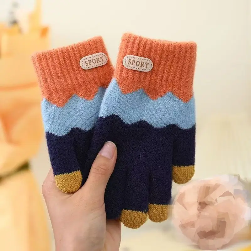 Children's Winter Gloves, Five-Finger Thickened with Fleece, for Boys and Girls Aged 6-14, Warm Outdoor Cold Protection for Older Children and Students