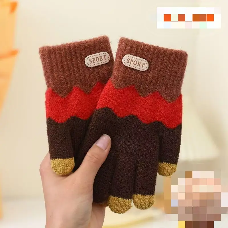 Children's Winter Gloves, Five-Finger Thickened with Fleece, for Boys and Girls Aged 6-14, Warm Outdoor Cold Protection for Older Children and Students