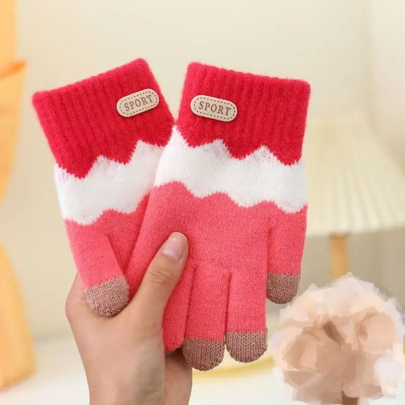 Children's Winter Gloves, Five-Finger Thickened with Fleece, for Boys and Girls Aged 6-14, Warm Outdoor Cold Protection for Older Children and Students