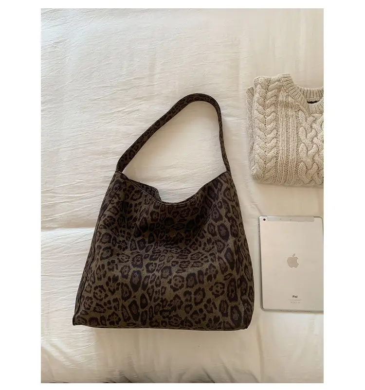 Women Leopard Print Large Tote Bag Retro Frosted Commuter Shoulder — feature 23