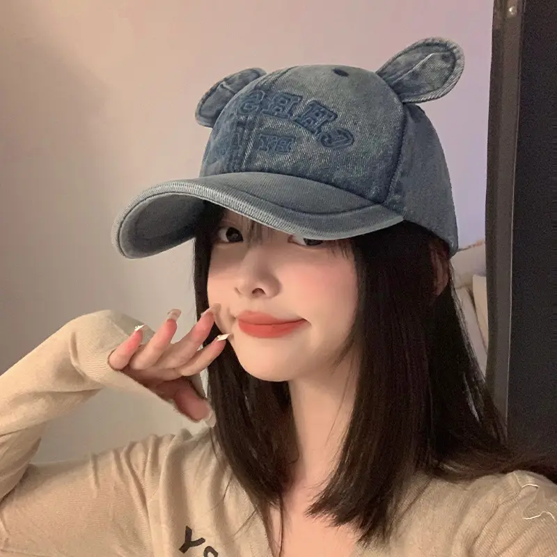 Korean Style Bear Ear Baseball Cap for Women - Image 3